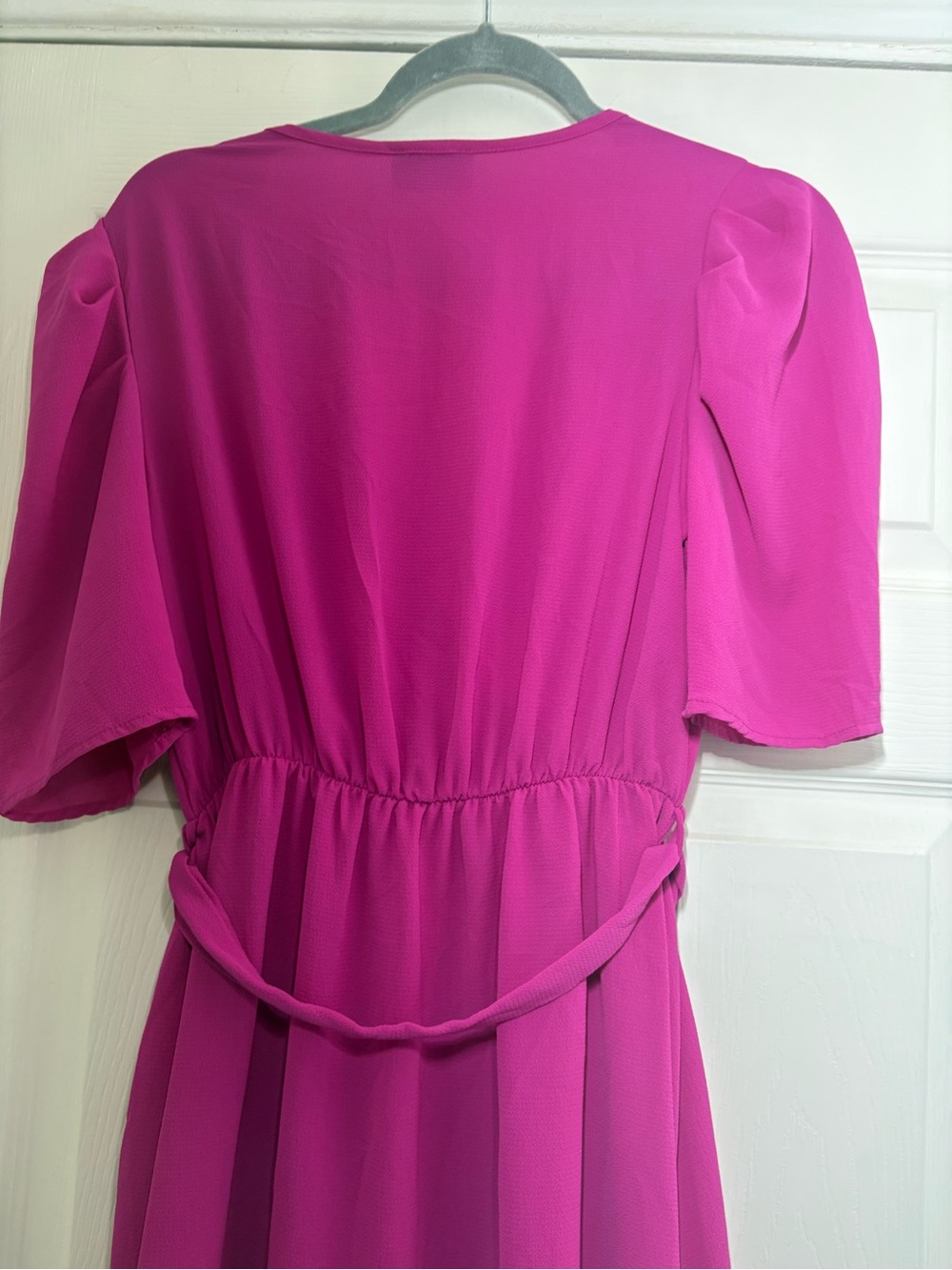 Vici Fuchsia Wrap Mini Dress with Puff Sleeves - Picture 7 of 12